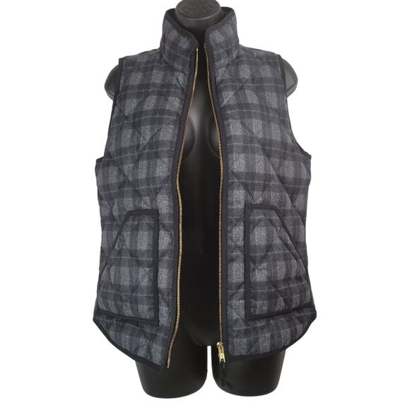 J. Crew Factory Plaid Puffer Vest Gray Black Quilted Sleeveless Jacket Layer Top - Picture 5 of 9